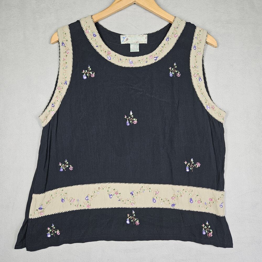 Vintage Handpainted Papy Boez Blouse Womens M/L‎ Floral Indie Boho Cottage Top